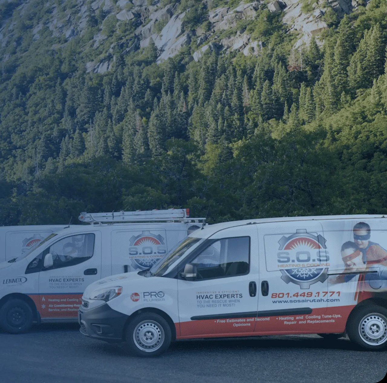 S.O.S. service vans lined up in Little Cottonwood Canyon